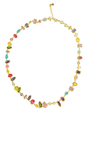 Colar mix de pedras de vidro coloridas, acabamento artesanal e vibrante.
