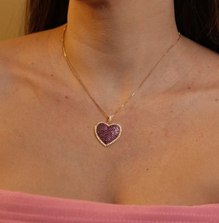 COLAR COM PINGENTE DE CORAÇÃO CRAVEJADO COM ZIRCONIA BANHADO A OURO 18K