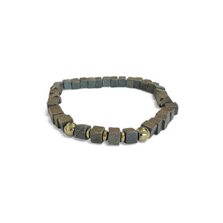 pulseira masculina de pedras naturais com elos quadrados metálicos da una semijoias e aço