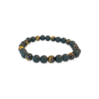 pulseira masculina de pedras naturais pretas e olho de tigre da una semijoias e aço