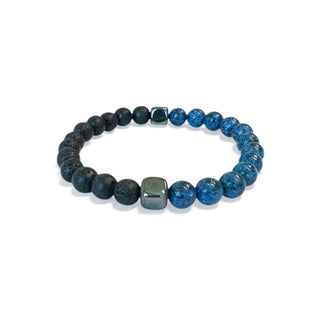 pulseira masculina de pedras naturais azuis e pretas, visual moderno da una semijoias e aço