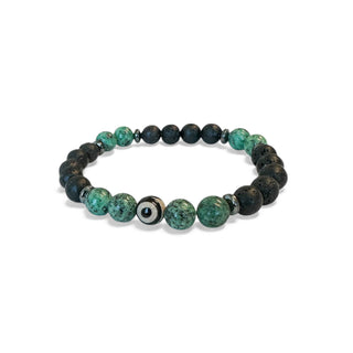 pulseira masculina de pedras naturais verdes e pretas, estilo sofisticado da una semijoias e aço