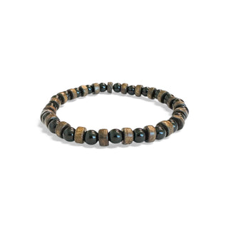 pulseira masculina de pedras naturais pretas e contas de madeira da una semijoias e aço