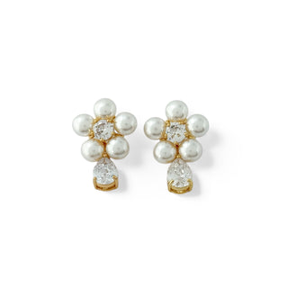 BRINCO FLOR DE PEROLA COM GOTA DE ZIRCONIA BANHADO A OURO 18K