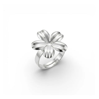 Anel regulável flor grande banhado a prata 925, semijoia hipoalergênica Una