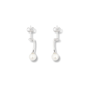 Brinco balanço elo cravejado com pérola banhado a ouro 18k e ródio, design sofisticado e acabamento premium UNA Semijoias.