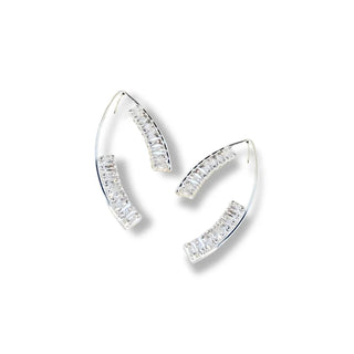 brinco de fio navete de zirconias banhado a rodio