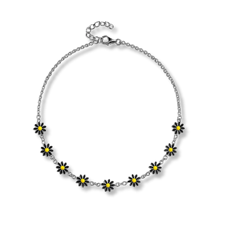 Choker flor esmaltada preta aço 316L, design moderno e acabamento de alto brilho UNA Semijoias.