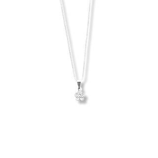 Colar pingente mini flor zircônia prata, design delicado e acabamento refinado UNA Semijoias.