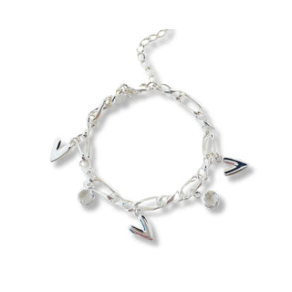 pulseira coração esticadinho corrente fígaro banhado a ródio