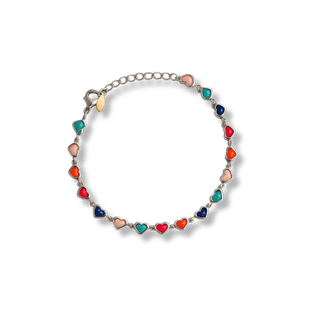 Pulseira coração vazado esmaltado colorido aço 316L, design delicado, moderno e acabamento de alto brilho UNA Semijoias.
