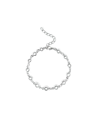 Pulseira corrente com detalhes de cristal banhada a prata 925 da UNA Semijoias e Aço em fundo branco, semijoia hipoalergênica moderna para o dia a dia.