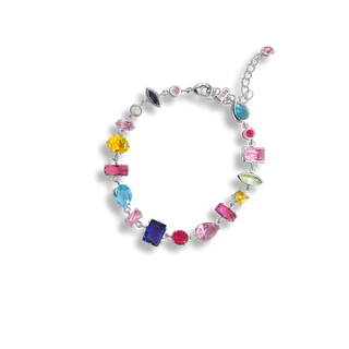 Pulseira mix de pedras de vidro coloridas banhada a ouro 18k e ródio, design vibrante e acabamento de luxo UNA Semijoias