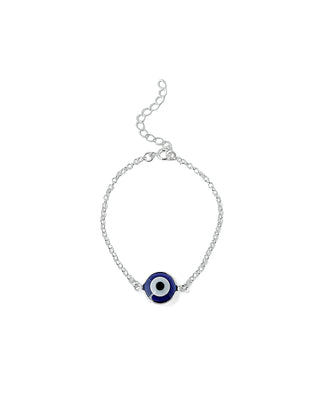 Pulseira olho grego com brilho banhada a prata 925 da UNA Semijoias e Aço em fundo branco, semijoia hipoalergênica moderna para o dia a dia.