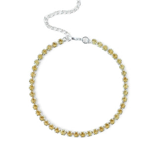 Pulseira riviera amarela banhada a prata 925 da UNA Semijoias e Aço em fundo branco, com fileira de pedras amarelas em destaque em formato circular.